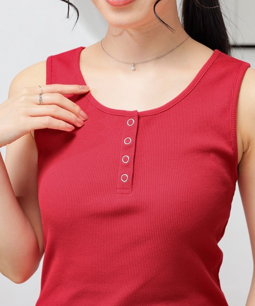 Honeys（ハニーズ）の「【ＵＶカット】ヘンリーネックタンク（タンクトップ・レディース・ブラウン/レッド/オートミール/アイボリー/ブラック・L/M/S）」の8枚目の写真