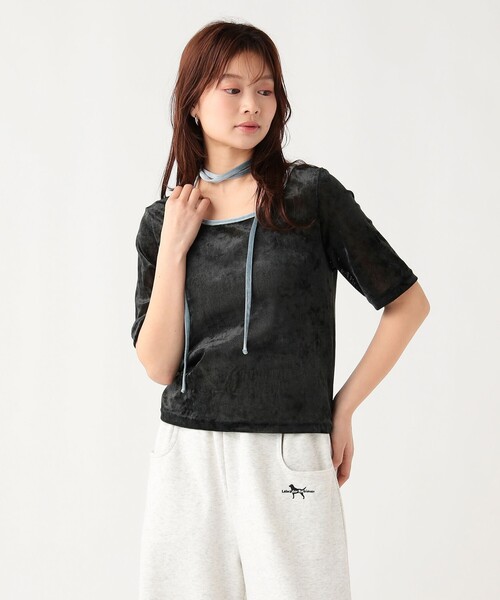 BEAMS HEART(ビームスハート)の「【7/16値下げ】チョーカー付き シアー ベロア Tシャツ(セットアイテム)(Tシャツ/カットソー・レディース・ホワイト系その他5/ブラウン/チャコールグレー・FREE)」の3枚目の写真