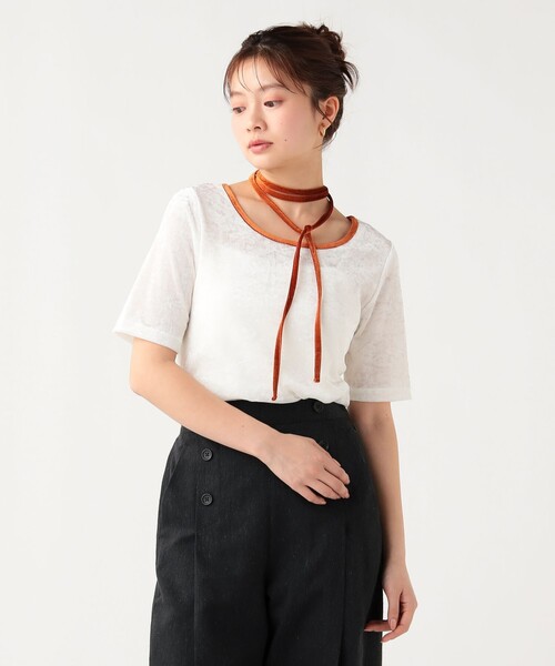 BEAMS HEART(ビームスハート)の「【7/16値下げ】チョーカー付き シアー ベロア Tシャツ(セットアイテム)(Tシャツ/カットソー・レディース・ホワイト系その他5/ブラウン/チャコールグレー・FREE)」の6枚目の写真