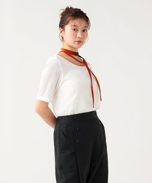 BEAMS HEART(ビームスハート)の「【7/16値下げ】チョーカー付き シアー ベロア Tシャツ(セットアイテム)(Tシャツ/カットソー・レディース・ホワイト系その他5/ブラウン/チャコールグレー・FREE)」の7枚目の写真