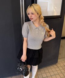 【スタイリッシュで可愛らしいデザインが魅力】ケーブル半袖ポロニット