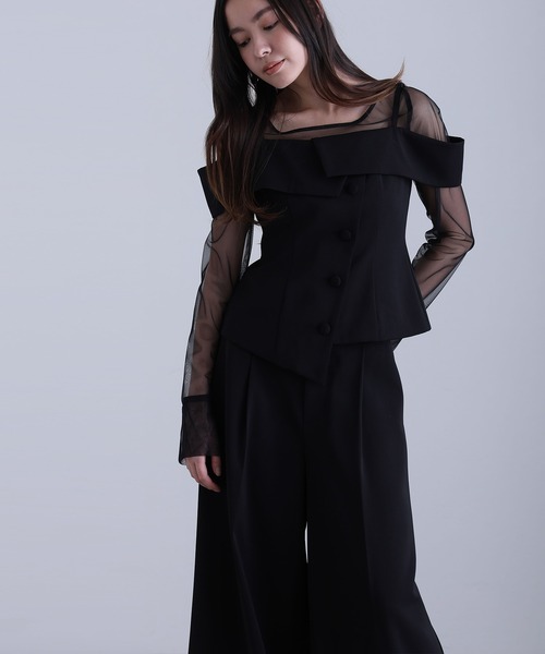 atlo(アトロ)の「オフショルダートップスワイドパンツセット ミモレ丈&ノースリーブ フォーマル セレモニー 結婚式 二次会 パンツドレス オケージョンドレス お呼ばれ 同窓会 成人式 (パンツドレス・レディース・ライトブラウン/チャコール/ブラック・L/M)」の6枚目の写真