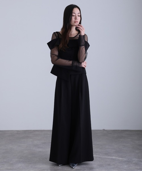 atlo(アトロ)の「オフショルダートップスワイドパンツセット ミモレ丈&ノースリーブ フォーマル セレモニー 結婚式 二次会 パンツドレス オケージョンドレス お呼ばれ 同窓会 成人式 (パンツドレス・レディース・ライトブラウン/チャコール/ブラック・L/M)」の12枚目の写真