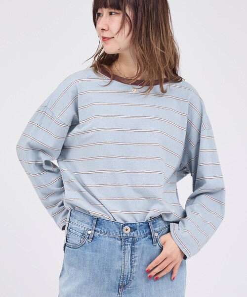 Rouge vif la cle（ルージュヴィフラクレ）の「【Le Melange/ル・メランジュ】マルチボーダーTee/8分袖/クルーネックTee【WEB限定】（Tシャツ/カットソー・レディース・レッド/サックスブルー・フリー）」の2枚目の写真