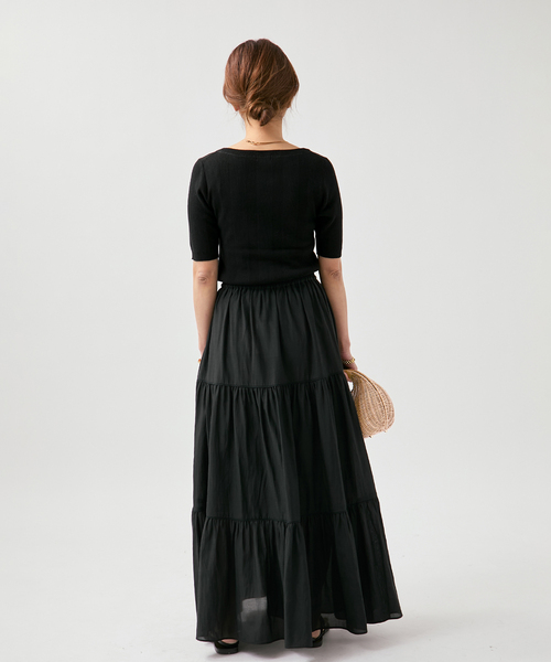 VERMEIL par iena（ヴェルメイユパーイエナ）の「ランダムRIB ボートネック ハーフスリーブ プルオーバー（ニット/セーター・レディース・ブラック/グリーン/ホワイト・FREE）」の5枚目の写真