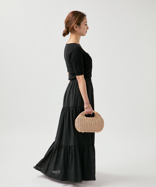 VERMEIL par iena（ヴェルメイユパーイエナ）の「ランダムRIB ボートネック ハーフスリーブ プルオーバー（ニット/セーター・レディース・ブラック/グリーン/ホワイト・FREE）」の6枚目の写真