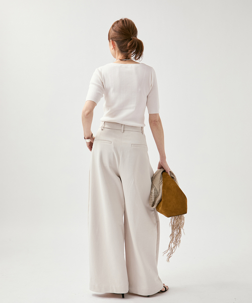 VERMEIL par iena（ヴェルメイユパーイエナ）の「ランダムRIB ボートネック ハーフスリーブ プルオーバー（ニット/セーター・レディース・ブラック/グリーン/ホワイト・FREE）」の11枚目の写真