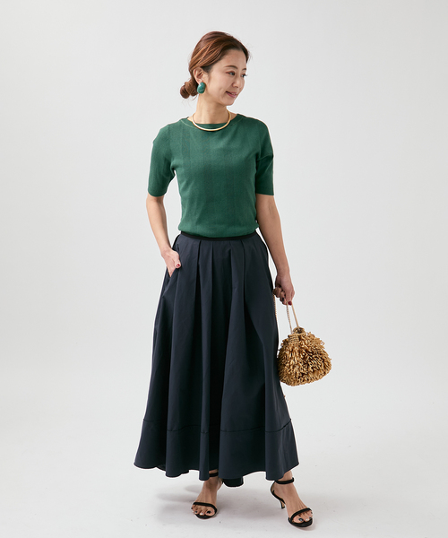 VERMEIL par iena（ヴェルメイユパーイエナ）の「ランダムRIB ボートネック ハーフスリーブ プルオーバー（ニット/セーター・レディース・ブラック/グリーン/ホワイト・FREE）」の15枚目の写真