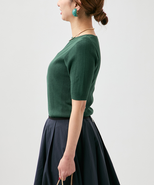 VERMEIL par iena（ヴェルメイユパーイエナ）の「ランダムRIB ボートネック ハーフスリーブ プルオーバー（ニット/セーター・レディース・ブラック/グリーン/ホワイト・FREE）」の19枚目の写真