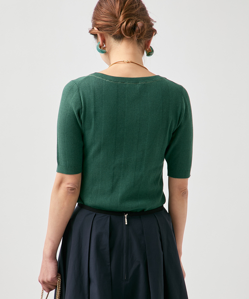 VERMEIL par iena（ヴェルメイユパーイエナ）の「ランダムRIB ボートネック ハーフスリーブ プルオーバー（ニット/セーター・レディース・ブラック/グリーン/ホワイト・FREE）」の20枚目の写真