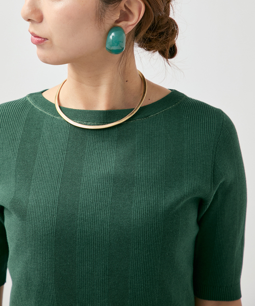 VERMEIL par iena（ヴェルメイユパーイエナ）の「ランダムRIB ボートネック ハーフスリーブ プルオーバー（ニット/セーター・レディース・ブラック/グリーン/ホワイト・FREE）」の21枚目の写真