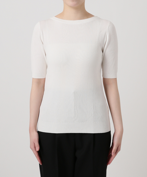 VERMEIL par iena（ヴェルメイユパーイエナ）の「ランダムRIB ボートネック ハーフスリーブ プルオーバー（ニット/セーター・レディース・ブラック/グリーン/ホワイト・FREE）」の22枚目の写真