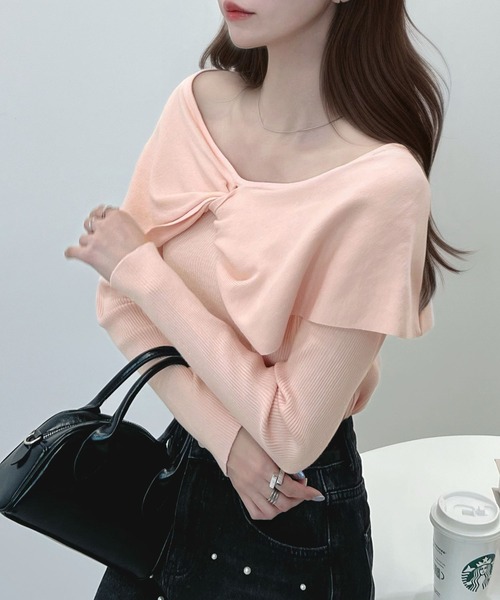 CHARME BY MICOLA（シャルムバイミコラ）の「フロントリボンオフショルダートップス（Tシャツ/カットソー・レディース・ブラック/アイボリー/ピンク・LARGE/MEDIUM）」の3枚目の写真