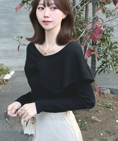 CHARME BY MICOLA（シャルムバイミコラ）の「フロントリボンオフショルダートップス（Tシャツ/カットソー・レディース・ブラック/アイボリー/ピンク・LARGE/MEDIUM）」の9枚目の写真