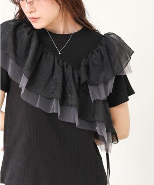 Bab（バブ）の「アシメフリルドッキングカットソー（Tシャツ/カットソー・レディース・ブルー/オフホワイト/ブラック・FREE）」の3枚目の写真