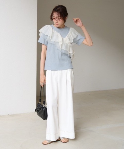 Bab（バブ）の「アシメフリルドッキングカットソー（Tシャツ/カットソー・レディース・ブルー/オフホワイト/ブラック・FREE）」の16枚目の写真