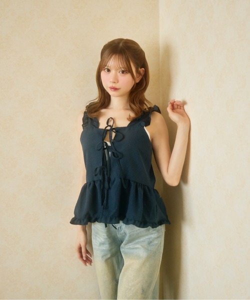 TITTY&CO.(ティティーアンドコー)の「リボンフリルキャミトップス(キャミソール・レディース・ネイビー/ブラック/ホワイト・FREE)」の15枚目の写真