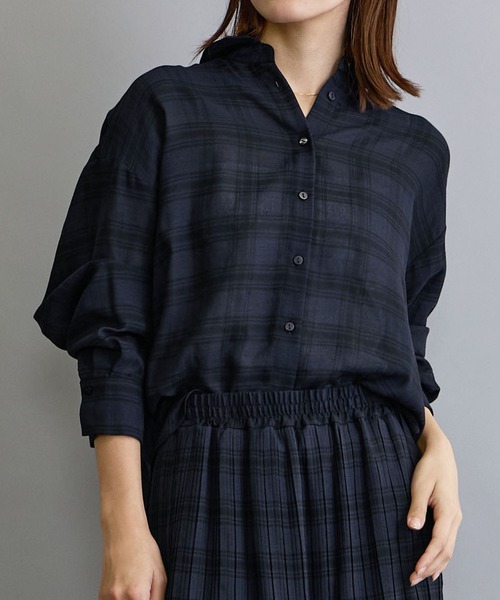 NICOLE white（ニコルホワイト）の「【セットアップ対応】チェックシャツ（シャツ/ブラウス・レディース・ネイビー/オフホワイト・FREE）」の2枚目の写真