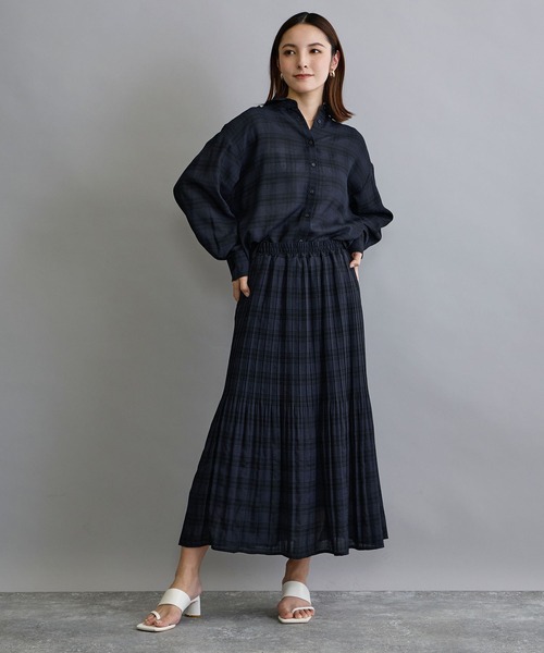 NICOLE white（ニコルホワイト）の「【セットアップ対応】チェックシャツ（シャツ/ブラウス・レディース・ネイビー/オフホワイト・FREE）」の8枚目の写真