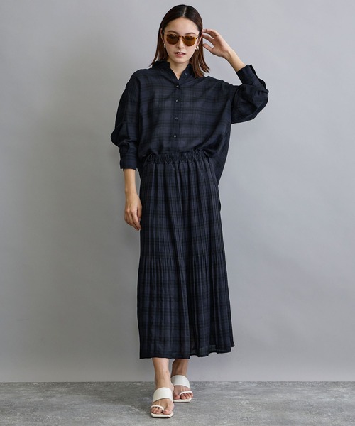 NICOLE white（ニコルホワイト）の「【セットアップ対応】チェックシャツ（シャツ/ブラウス・レディース・ネイビー/オフホワイト・FREE）」の11枚目の写真