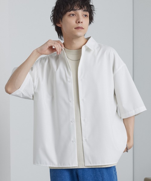 ライトTR ワイドシルエット レギュラーカラー サイドスリット 半袖