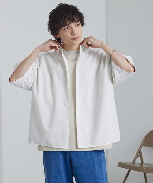 ライトTR ワイドシルエット レギュラーカラー サイドスリット 半袖
