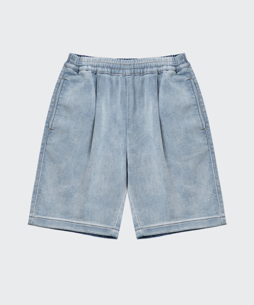 MUSINSA STANDARD KIDS（ムシンサスタンダードキッズ）の「デニムジャージーワンタックワイドバンディングショーツ[ライトインディゴ]（その他パンツ・レディース・その他・110/120/130/140/150/160）」の3枚目の写真