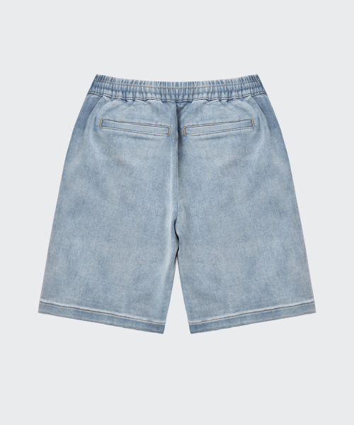 MUSINSA STANDARD KIDS（ムシンサスタンダードキッズ）の「デニムジャージーワンタックワイドバンディングショーツ[ライトインディゴ]（その他パンツ・レディース・その他・110/120/130/140/150/160）」の4枚目の写真