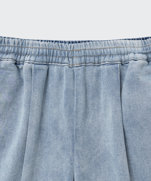 MUSINSA STANDARD KIDS（ムシンサスタンダードキッズ）の「デニムジャージーワンタックワイドバンディングショーツ[ライトインディゴ]（その他パンツ・レディース・その他・110/120/130/140/150/160）」の5枚目の写真