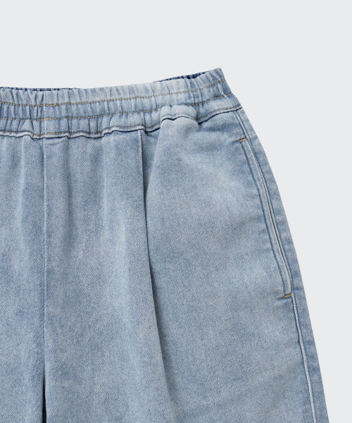 MUSINSA STANDARD KIDS（ムシンサスタンダードキッズ）の「デニムジャージーワンタックワイドバンディングショーツ[ライトインディゴ]（その他パンツ・レディース・その他・110/120/130/140/150/160）」の6枚目の写真