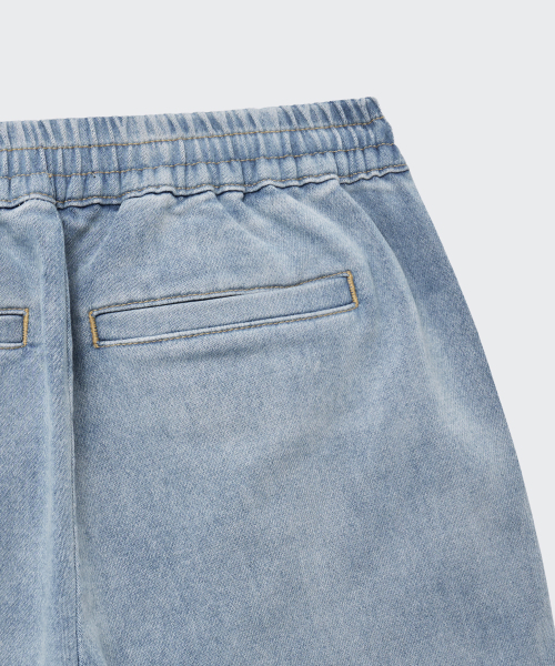 MUSINSA STANDARD KIDS（ムシンサスタンダードキッズ）の「デニムジャージーワンタックワイドバンディングショーツ[ライトインディゴ]（その他パンツ・レディース・その他・110/120/130/140/150/160）」の7枚目の写真