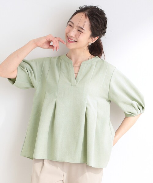 SHOO・LA・RUE(シューラルー)の「【高レビュー/洗濯後しわになりにくい/インせず着られる】自然に体型カバー 麻調ペプラムブラウス(シャツ/ブラウス・レディース・ブルー系その他/ブラック系1/ブルー系その他4/ライトベージュ/ブラウン系その他/ベージュ系その他5/グリーン系・04/03/02/01)」の10枚目の写真