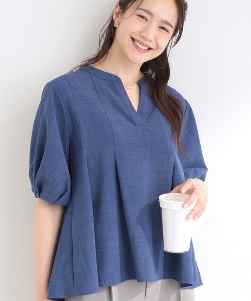 SHOO・LA・RUE(シューラルー)の「【高レビュー/洗濯後しわになりにくい/インせず着られる】自然に体型カバー 麻調ペプラムブラウス(シャツ/ブラウス・レディース・ブルー系その他/ブラック系1/ブルー系その他4/ライトベージュ/ブラウン系その他/ベージュ系その他5/グリーン系・04/03/02/01)」の8枚目の写真