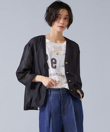 Liesse（リエス）の「麻調バイカラーメッシュジャケット（ノーカラージャケット）」
