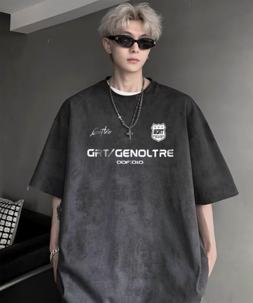 WESTBOY(ウエストボーイ)の「Y2K タイダイ スポーツロゴ グラフィックプリント オーバーサイズ ハーフスリーブTシャツ WO26S8TP03(Tシャツ/カットソー・メンズ・ブラック/ホワイト・L/XL/M)」の1枚目の写真