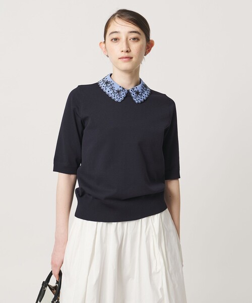 UNITED ARROWS（ユナイテッドアローズ）の「レディー フラワー ビジュー ニット（ニット/セーター・レディース・ネイビー/ブラック/ダークグレー・FREE）」の4枚目の写真
