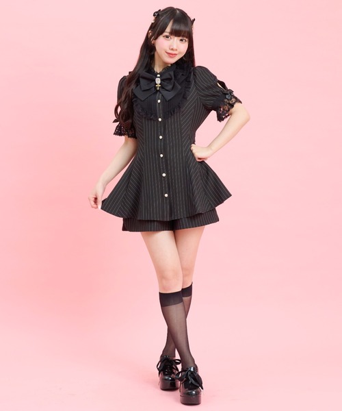 Secret Honey（シークレットハニー）の「バッスル半袖セットアップ（セットアップ・レディース・ブラック/グレー/ストライプ/ピンク/ブラック系その他/ワインレッド・MEDIUM）」の11枚目の写真