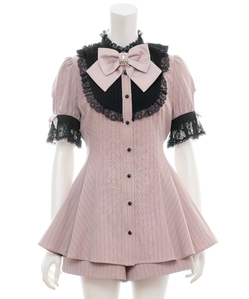 Secret Honey（シークレットハニー）の「バッスル半袖セットアップ（セットアップ・レディース・ブラック/グレー/ストライプ/ピンク/ブラック系その他/ワインレッド・MEDIUM）」の15枚目の写真