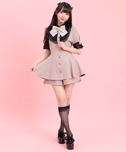Secret Honey（シークレットハニー）の「バッスル半袖セットアップ（セットアップ・レディース・ブラック/グレー/ストライプ/ピンク/ブラック系その他/ワインレッド・MEDIUM）」の9枚目の写真