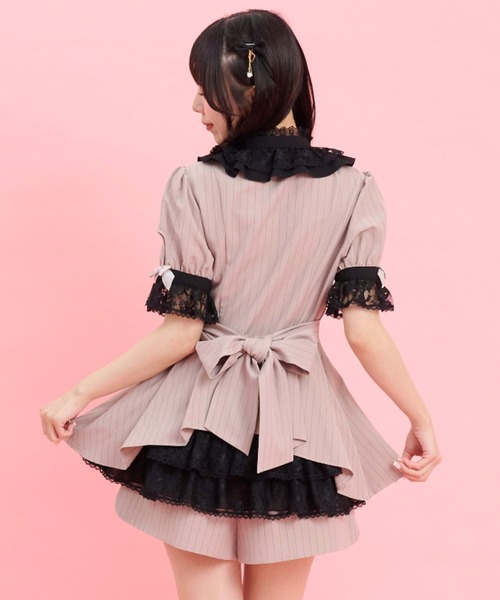 Secret Honey（シークレットハニー）の「バッスル半袖セットアップ（セットアップ・レディース・ブラック/グレー/ストライプ/ピンク/ブラック系その他/ワインレッド・MEDIUM）」の10枚目の写真