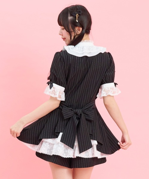 Secret Honey（シークレットハニー）の「バッスル半袖セットアップ（セットアップ・レディース・ブラック/グレー/ストライプ/ピンク/ブラック系その他/ワインレッド・MEDIUM）」の8枚目の写真