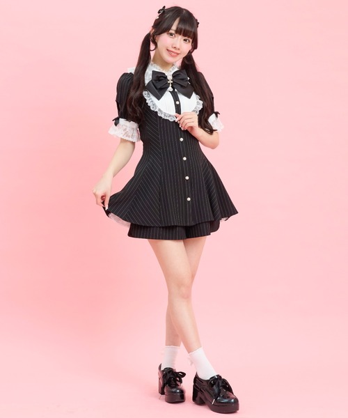 Secret Honey（シークレットハニー）の「バッスル半袖セットアップ（セットアップ・レディース・ブラック/グレー/ストライプ/ピンク/ブラック系その他/ワインレッド・MEDIUM）」の7枚目の写真