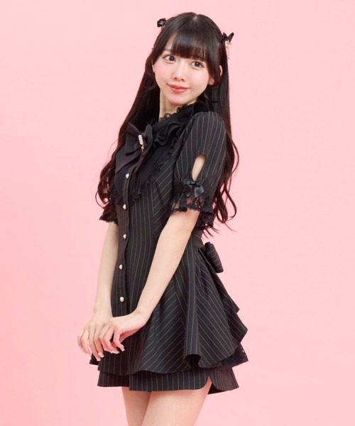 Secret Honey（シークレットハニー）の「バッスル半袖セットアップ（セットアップ・レディース・ブラック/グレー/ストライプ/ピンク/ブラック系その他/ワインレッド・MEDIUM）」の12枚目の写真