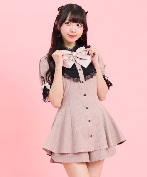 Secret Honey（シークレットハニー）の「バッスル半袖セットアップ（セットアップ・レディース・ブラック/グレー/ストライプ/ピンク/ブラック系その他/ワインレッド・MEDIUM）」の17枚目の写真