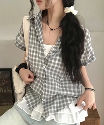チェック柄オーバーサイズ半袖シャツ