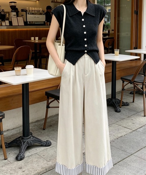 SHOUYO(ショウヨウ)の「フレンチスリーブ リブニットポロカーディガン(カーディガン/ボレロ・レディース・ブラック/ベージュ/レッド・M)」の7枚目の写真