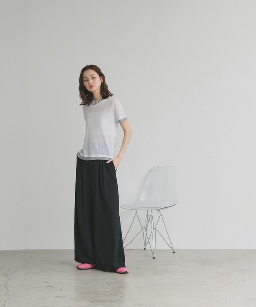 ad thie(アドティエ)の「ハーフスリーブ バイカラー シアー トップス(Tシャツ/カットソー・レディース・パープル系/グレー系/ホワイト系/イエロー系/ブラック系・FREE)」の7枚目の写真