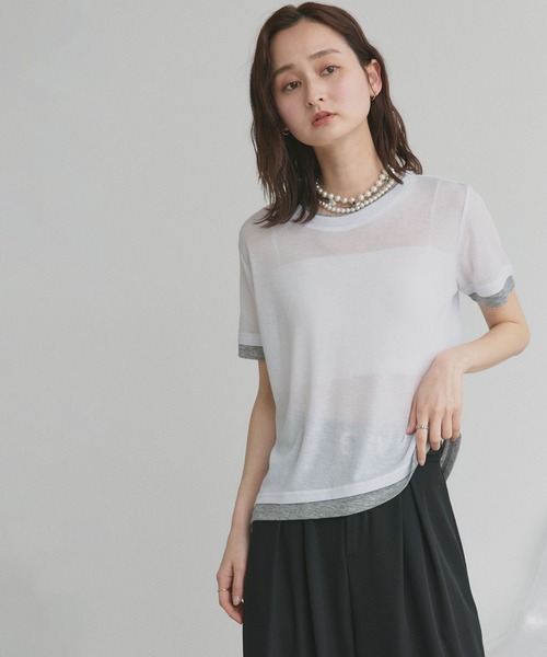 ad thie(アドティエ)の「ハーフスリーブ バイカラー シアー トップス(Tシャツ/カットソー・レディース・パープル系/グレー系/ホワイト系/イエロー系/ブラック系・FREE)」の9枚目の写真