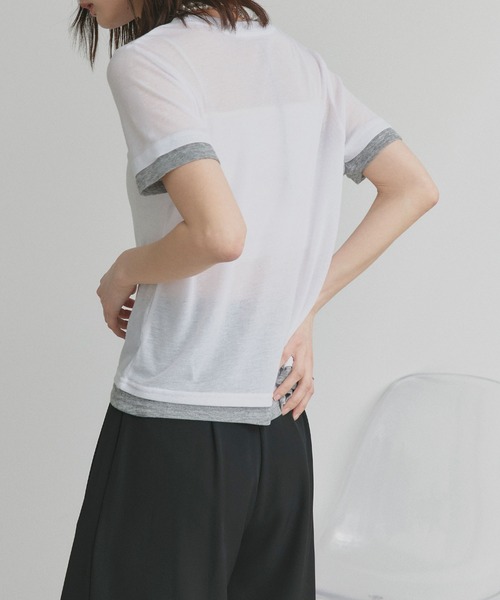 ad thie(アドティエ)の「ハーフスリーブ バイカラー シアー トップス(Tシャツ/カットソー・レディース・パープル系/グレー系/ホワイト系/イエロー系/ブラック系・FREE)」の10枚目の写真