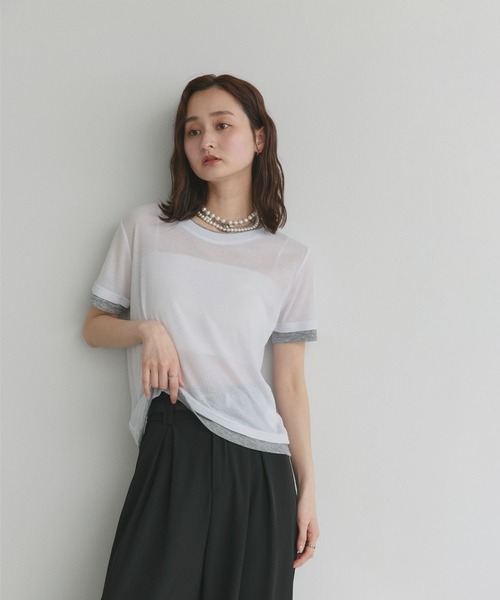 ad thie(アドティエ)の「ハーフスリーブ バイカラー シアー トップス(Tシャツ/カットソー・レディース・パープル系/グレー系/ホワイト系/イエロー系/ブラック系・FREE)」の11枚目の写真